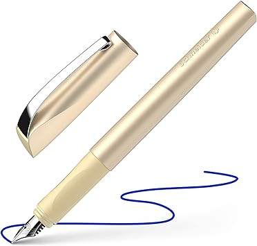 Schneider 168653 Ceod Shiny Fountain Pen (Right- and Left-Handed Users, Medium Nib, Including Ink Cartridge Royal Blue) Gold Medium