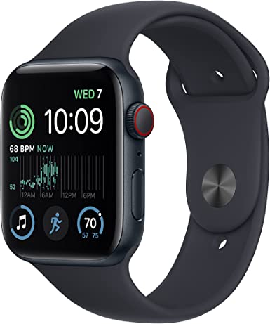 Apple Watch SE (2nd Gen) [GPS  Cellular 44mm] Smart Watch w/Midnight Aluminum Case & Midnight Sport Band - M/L. Fitness & Sleep Tracker, Crash Detection, Heart Rate Monitor, Water Resistant