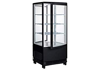 Winco CRD-1K, 17-Inch Countertop Refrigerated Beverage Display, Black, 120V, 180W, Curved Doors