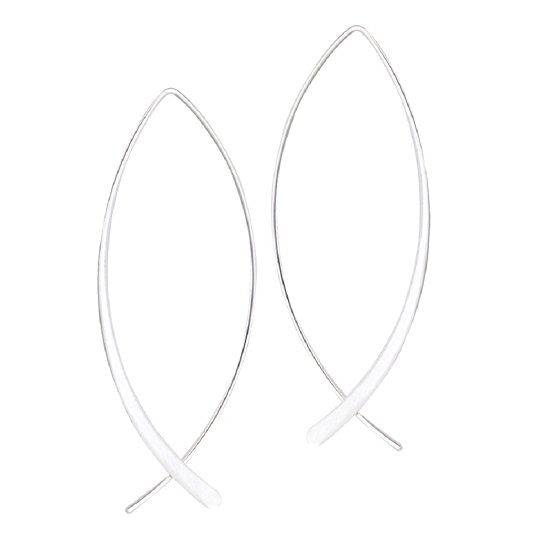 .925 Sterling Silver Christian Ichthus Fish Curved Threader Earrings