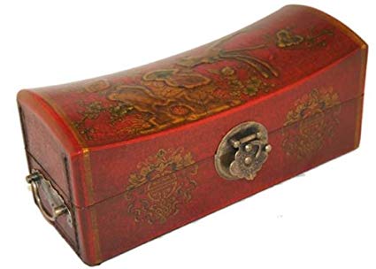Vintage Chinese Jewelry Keepsake box W. Leather Surface