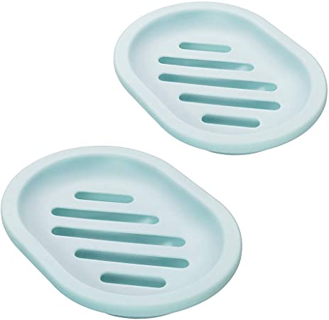 Bligli 2 Pack Soap Dish with Drain, Soap Box, Soap Case Holder for Bathroom and Kitchen Sinks, Keep Soap Dry and Clean (Light Green)