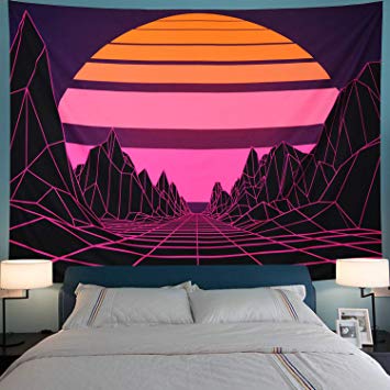 Leofanger Sun Tapestry Mountain Tapestry Abstract Purple Mountains Tapestry Retro Geometric Wave Tapestry Wall Hanging for Living Room Dorm (XL-70.8" × 94.5", Purple Mountain)