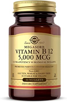 Solgar Vitamin B12 5000 mcg, 30 Nuggets - Supports Production of Energy, Red Blood Cells - Healthy Nervous System - Promotes Cardiovascular Health - Vitamin B - Non-GMO, Gluten Free - 30 Servings