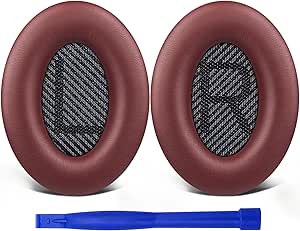 SoloWIT Replacement Earpads Cushions for Bose QuietComfort 35 (QC35) & Quiet Comfort 35 II (QC35 ii) Headphones, Ear Pads with Softer Leather, Noise Isolation Foam, Added Thickness (Burgundy)