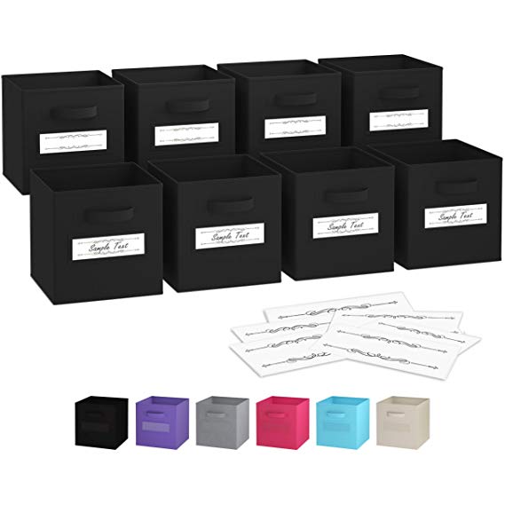 Royexe - Storage Cubes - (Set Of 8) Storage Baskets | Features Dual Handles & 10 Label Window Cards | Cube Storage Bins | Foldable Fabric Closet Shelf Organizer | Drawer Organizers And Storage (Black)