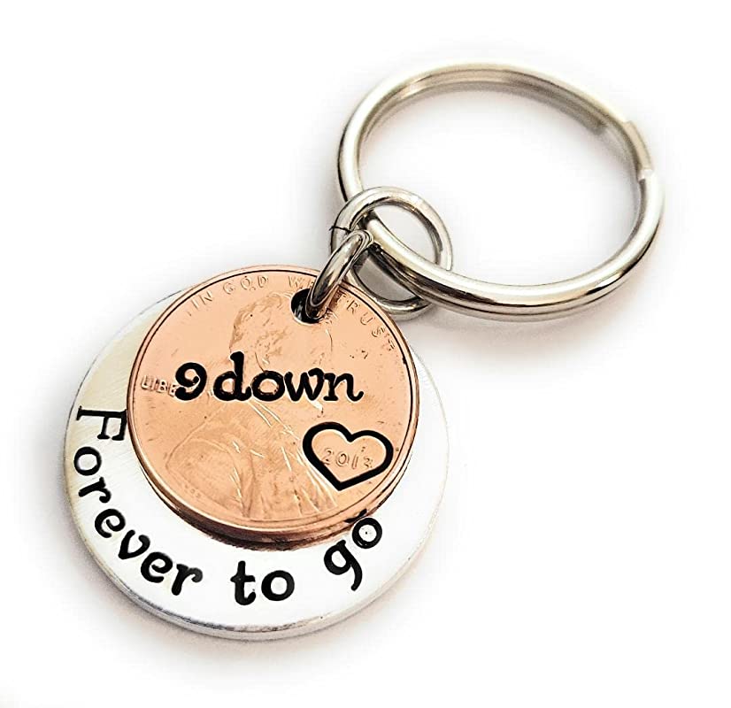 9 Down and Forever To Go for 9th Anniversary Key Chain with a 2013 Lucky US Penny
