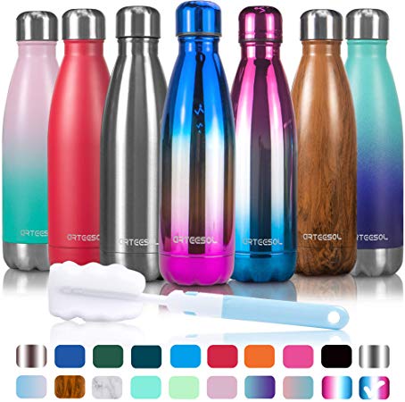 arteesol Water Bottle | Leakproof Cola Shape Bottle Keep Hot&Cold | Double Wall Vacuum 18/8 Stainless Steel Bottle | Narrow Mouth Personalized Texture-for Outdoor Activities