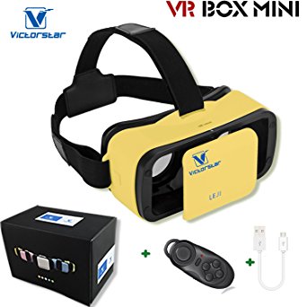 VICTORSTAR @ VR BOX MINI with Remote Controller, VR MINI 3D Glasses Helmet, VR Glasses, Portability 174g with Adjustable Pupil and Focal Distance For 4.5 to 5.5 Inch Smartphones (Yellow)