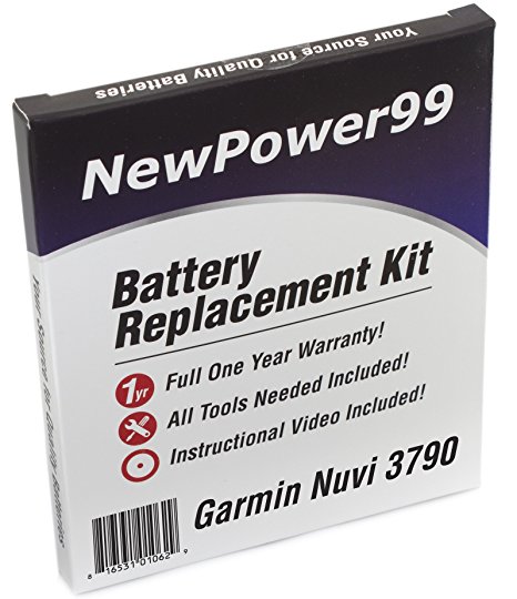 Garmin Nuvi 3790 Battery Replacement Kit with Installation Video, Tools, and Extended Life Battery.