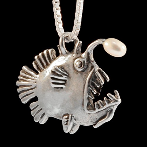 Angler Fish Charm Pendant with Pearl Angler Fish Jewelry Fish Charm Fish Pendant Fish Necklace