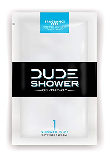 DUDE Shower Body Wipes 300pk On-The-Go Singles for Travel Unscented Naturally Soothing Aloe and Hypoallergenic