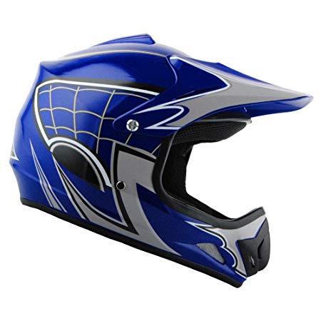 WOW Youth Kids Motocross BMX MX ATV Dirt Bike Helmet Spider Web Blue