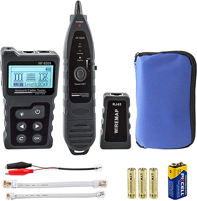 Network Cable Tracker, Network Cable Tester for CAT5e/CAT6/CAT6a, PoE Tester with NCV, NF-8209 Network Cable Length Tester with TDR Function, Detect AC Voltage Presence 50V-1000V