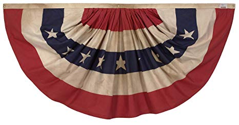 Valley Forge, Bunting Banner, Cotton, 3' x 6', 100% Made in USA, Heritage Series, Antiqued Striped Full Fan Bunting