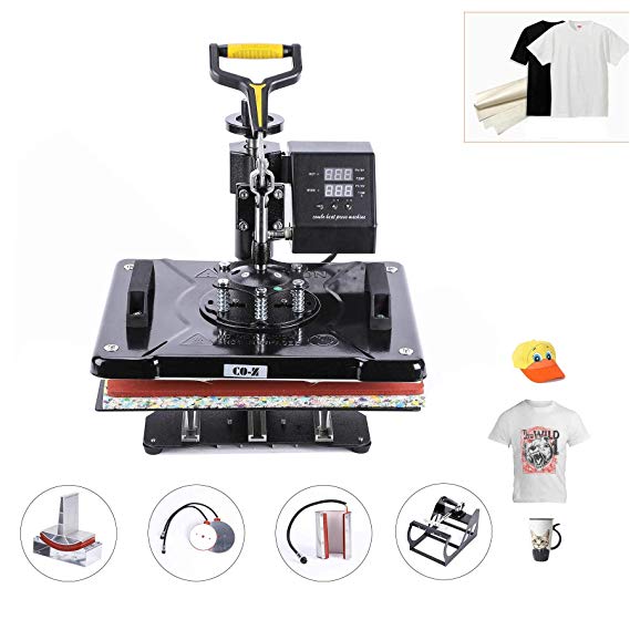 CO-Z 12 x 15 inch Pro Heat Press Machine 5 in 1 Swing Away Digital Sublimation Heat Pressing Transfer Machine for T-Shirt/Mug/Hat Plate/Cap