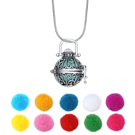 Aromatherapy Jewelry Necklace 316L Steel Material Locket Style Pendant Essential Oil Difusser 10 Colorful Cashmere Sustained Release Ball (Garden)