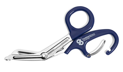 EMT Trauma Shears with Carabiner - Stainless Steel Bandage Scissors for Surgical, Medical & Nursing Purposes - Sharp Curved Scissor is Perfect for EMS, Doctors, Nurses, Cutting Bandages [Blue]