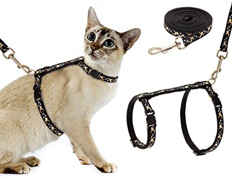 SCIROKKO Cat Harness and Leash Set - Escape Proof Adjustable for Outdoor Walking with Safety Buckle, Moon and Star