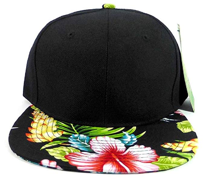 2 Tone Black Crown Flower Bill Snapback Hat Cap Floral Print #2