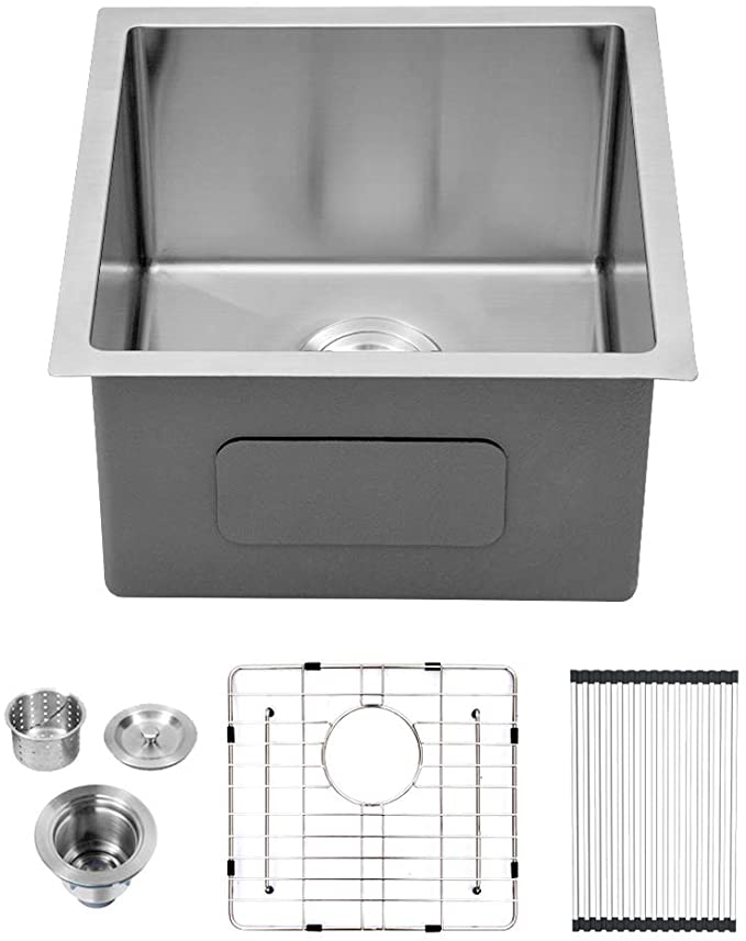 Lordear 17 Inch Undermount Bar Prep Kitchen Sink 16 Gauge Deep Single Bowl Stainless Steel Sink