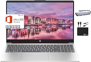 HP Laptop Computer 2024, 15.6" HD Display, Quad-Core Intel Processor N200, 8GB RAM, 256GB Storage (128GB UFS   128GB Card), WiFi, Webcam, 1 Year Office 365, Long Battery, Win 11S MarxsolAccessory Red