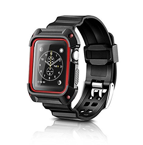 Apple Watch Case, SailFar Rugged Protective Case with Buckle Strap Bands for Apple Watch / Watch Sport / Watch Edition 2015 Edition 2016(42mm,Red)