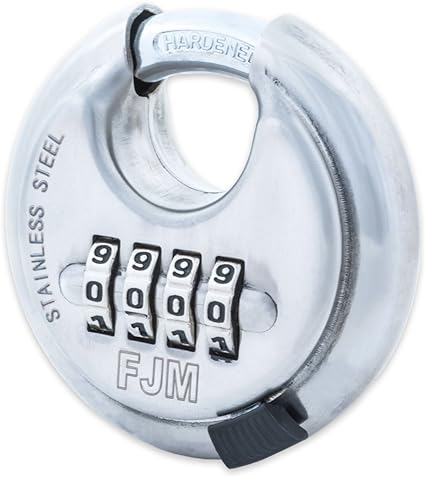 FJM Security SX-790 4-Dial Combination Disc Padlock with Shielded Hardened Steel Shackle and 10,000 Possible Combinations