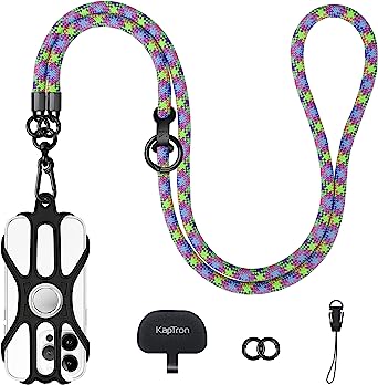 Universal Cell Phone Lanyard Holder, Adjustable Crossbody Phone Neck Shoulder Strap, Rope Phone Strap with Silicone Phone Holder, Phone Lanyard Patch, Quick Release Phone Strap and Extra Key Rings