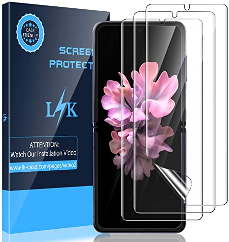 LK [3 Pack] Screen Protector for Samsung Galaxy Z Flip, (Ultrasonic Fingerprint Compatible) (Flexible Film) HD Clear, Anti-Scratch, Bubble Free