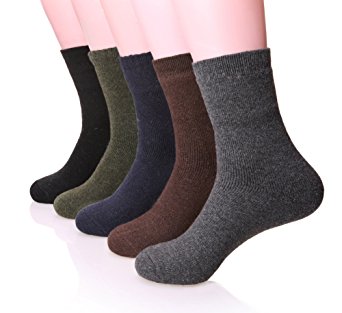 ProEtrade Men Wool Thick Winter Socks - 5 Pairs Warm Crew Socks Assorted Colors