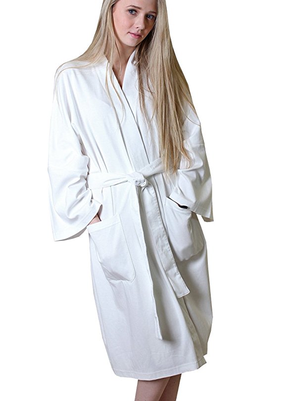 100% Organic Cotton Spa Bath Robe - Kimono Style Super Soft Luxurious Lightweight Non-Toxic Eco-Friendly (6 Colors)