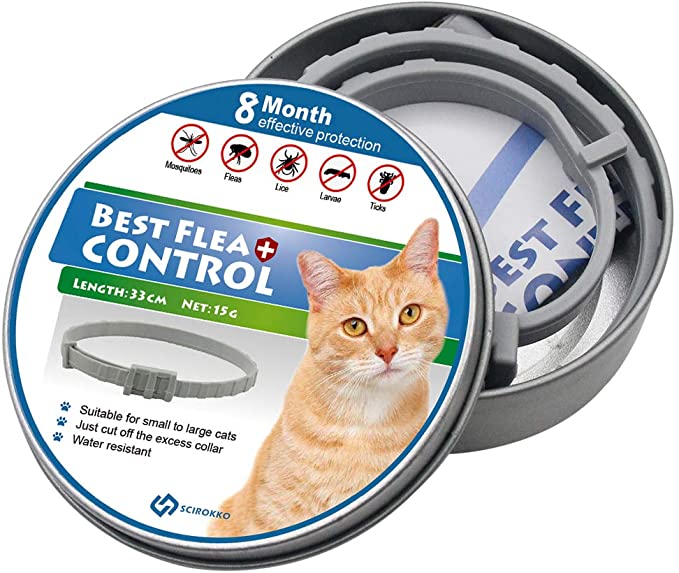 SCIROKKO Cat Flea and Tick Collar 8 Months Protection - Adjustable Pet Flea Treatment Collar Waterproof for Cats Puppies - 33cm