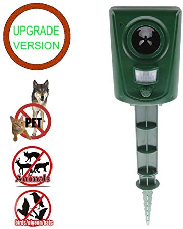 AUSKDB Ultrasonic cat Repellent, Battery Powered Waterproof PIR Sensor Repeller for Cats, Dogs, Birds,animal,etc