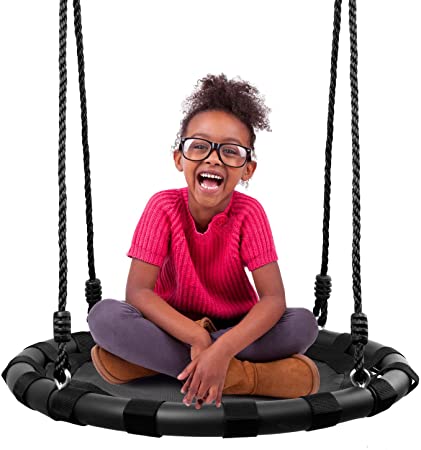 Odoland 24” Tree Swing Set for Kids - Outdoor/Indoor Round Swing with Adjustable Hanging Ropes – Great for Tree, Swing Set, Backyard, Playground, Playroom - Accessories Included