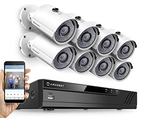 Amcrest Full-HD 1080P 8CH Video Security System w/ Eight 2.0MP (1920TVL) Outdoor IP67 Bullet Cameras, 65ft Night Vision, Hard Drive Not Included, (AMDV10818-8B-W)