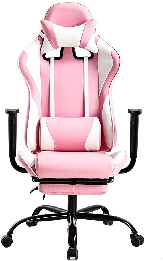 Office Chair Gaming Chair Ergonomic Swivel Chair High Back Racing Chair with Footrest Lumbar Support and Headrest (Pink)