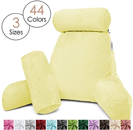 Nestl Reading Pillow, Includes 1 Extra Large Bed Rest Pillow with Arms   2 Detachable Pillows - Premium Shredded Memory Foam TV Pillow, Neck Roll & Lumbar Support Pillow - Set of 3 - Ivory