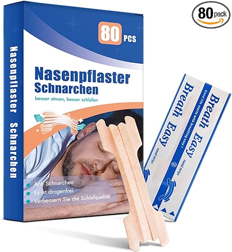Nasenpflaster Schnarchen, 80 Stück Nasenpflaster Besser Atmen, Lindern Eine Verstopfte Nase Aufgrund Schnupfen, Allergien, Rückstandlos Entfernbares Nasenstrips, Nasal Strips für Sport und Schlaf