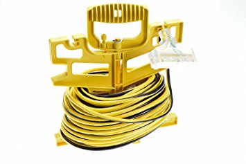 Digital Energy 14/3 100-FT Extra Heavy Duty SJTW 13AMP 14AWG 100 Foot Extension Cord with 3 Lighted Outlets , includes Storage Holder Rotating Reel & Carrier, UL Listed