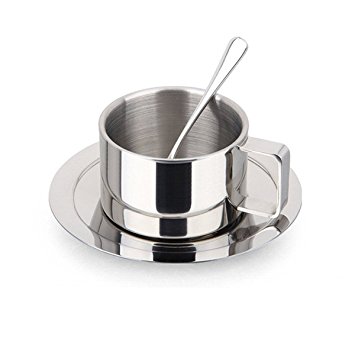 Bluelasers Stainless Steel Coffee Cup Set Espresso Cup Cappuccino Cups Coffee Mug with Spoon and Saucer