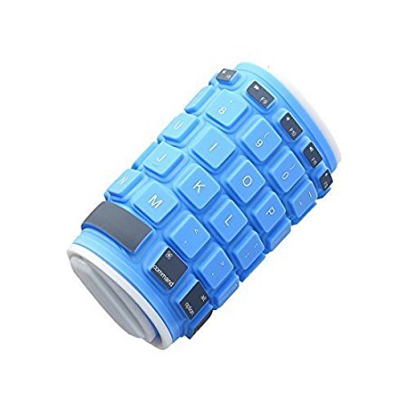 dizauL Universal Foldable Waterproof Silicone Wireless Bluetooth Keyboard, Blue