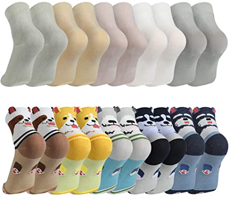 Rovtop 10 Pairs Women Socks - Cute Funny Puppy Animal Socks Cotton and Macarons Novelty Color Cotton Socks