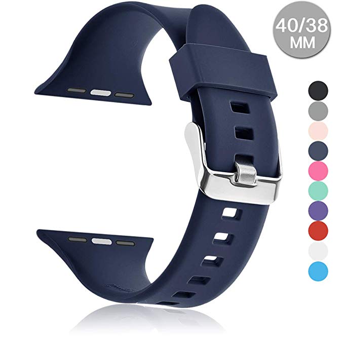 Compatible with Apple Watch Sports Band Series 4 (44mm, 40mm) Series 3 Series 2 Series 1 (42mm, 38mm) | Soft Silicone Replacement Band (Midnight Blue, 40mm/38mm)