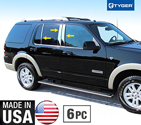Made in USA! Fit 2003-2010 Ford Explorer No Cutout Stainless Steel Door Pillar Posts Chrome Cover Window Trim-6pc