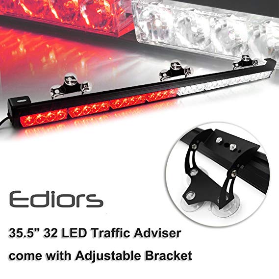 Ediors Vehicle Auto Truck 35.5" LED Hazard Traffic Advisor / Advising Emergency Warning Tow Strobe Light Bar With Suction Cup - White/Red