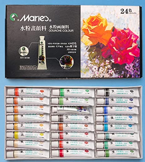 MEGREZ Marie's Extra Fine Gouache Set of 24 Assorted Colors Opaque Watercolor Paint Set for Students, Beginners and Painting Lovers, 12 ml/Tube