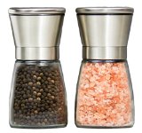 Stainless Steel Salt and Pepper Grinder Set - Spice Mill with Adjustable Coarseness - Glass Body Salt and Pepper Shakers