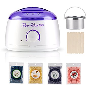 Safe Hair Removal Waxing Kit Rapid Melt Electic Wax Warmer With Safety Gear   4 Flavor Hard Wax Beans and 10 Wax Applicator Sticks