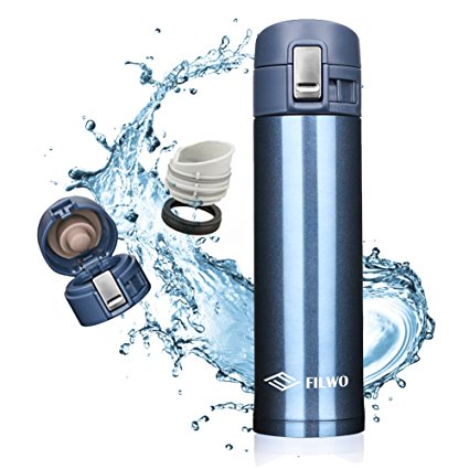 Stainless Steel Water Bottle, FILWO Double Wall Vacuum Insulated Travel Mug 100% Leak & Sweat Proof BPA Free, Cold 24 Hrs / Hot 12 Hrs Perfect for Camping,Cycling,Gym,17 oz Vacuum Flask